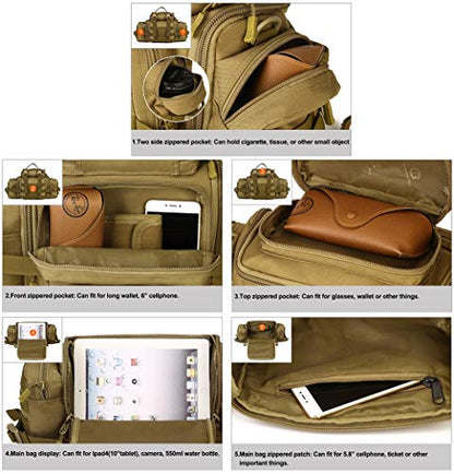 Tactical Assault Gear Sling Pack Hiking Duffle Fanny Packs MOLLE Compact Utility Military Waist Range Bag Heavy Duty EDC Camera Shoulder Backpack (Coyote Brown) - color: Coyote Brown