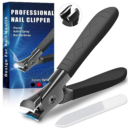 Professional Nail Clippers for Thick Toenails - Ultra Sharp, Anti-Slip Set With Long Handle for Men, Women and Seniors - Stainless Steel Large Clippers - size: black
