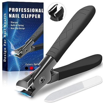 Professional Nail Clippers for Thick Toenails - Ultra Sharp, Anti-Slip Set With Long Handle for Men, Women and Seniors - Stainless Steel Large Clippers - size: black