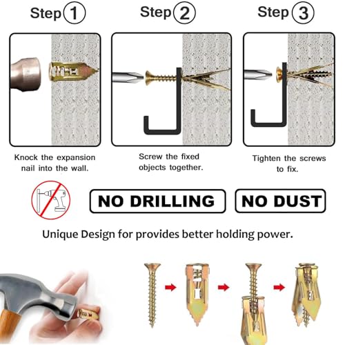 160 Pcs Self Drilling Drywall Anchors with Screws Kit for Cabinets, Shelves, Shelf Straps, Bicycles, Curtains No Drill or Holes in Wall 80 Sheetrock Anchors & 80 Zinc Plated Expansion Screws