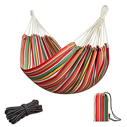 JoyView Brazilian Hammock for Single Person - Portable Cotton Hammock with Hanging Ropes & Carry Bag - 78.8x39.4' - 300LBS Capacity - Red & Green Stripes - color: Red & Green Stripes