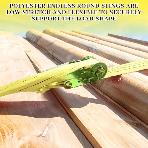 Fabbay 4 Pcs 5.9 Feet Heavy Duty Polyester Endless Loop Round Lift Slings Lifting Straps for Hoist Towing Moving Furniture Rigging Equipment, 8400 LB Vertical 6700 LB Choker 16800 LBs Basket(Yellow) - color: Yellow, size: 5.9 Feet