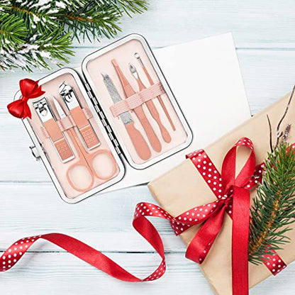 Manicure Pedicure Set Stainless Steel Nail Clippers Personal Nail Clipping Tools Portable Travel Grooming Kit with Snap-shut Case, Rose Gold