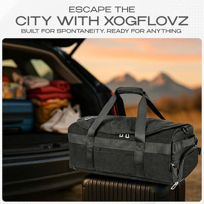 3-in-1 Duffle Bag Backpack with Shoe & Laptop Pocket, Cup Holder, Ventilated Gym & Travel Bag (Black/Silver) - color: Black/Silver