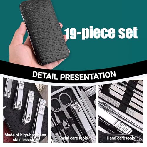 Grooming Kit Home and Travel-Manicure Set 19, Nail Clipper Set, Portable Nail Kit, Travel Nails Kits(Black) - color: Black, size: 19 Piece Set