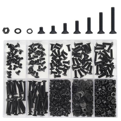 DYWISHKEY 566 Pieces M3 Black Screws, 10.9 Grade Alloy Steel M3x 5/6 /8/10 /12/16 /20mm Countersunk Head Socket Cap Screws Bolts Nuts Washers Assortment Kit - size: M3, style: Countersunk Head Socket Cap