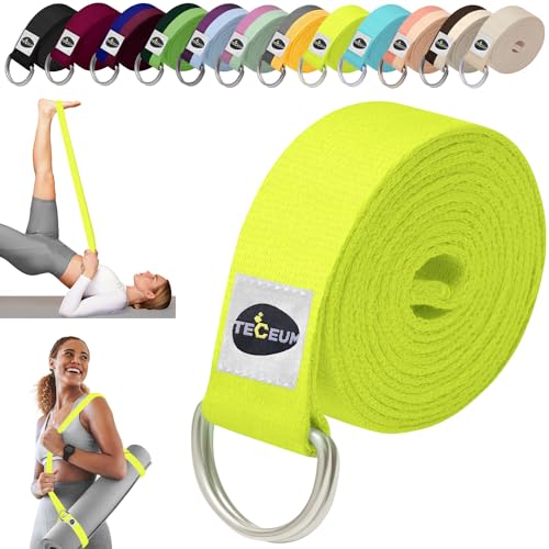 TECEUM 2 IN 1 Yoga & Mat Strap for Stretching – Cotton – 6/8/10 ft | Adjustable Non-Slip Belt in 30+ Colors for Yoga, Pilates, Physical Therapy, Fitness, Home Workouts and Carrying Mats - color: Bright Green, size: 8 ft