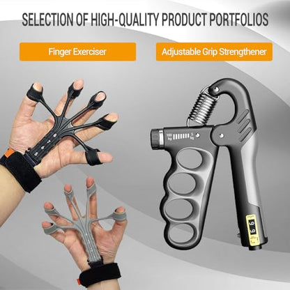 Hand Grips Strengthener, Forearm Strength Trainer- Adjustable Resistance 11-220Lbs Hand gripper with Counting,Finger Exerciser,Hand Extension Exerciser for Muscle Building and Injury Recover Combo Set - color: Orange Combo Set