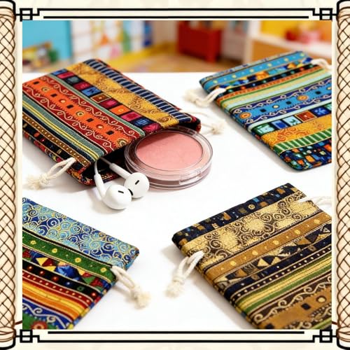 GALAOMA 24pc Egyptian Style Jewelry Coin Pouch Print Drawstring Gift Bag | Cotton Sachet Candy Travel Purse Ethnic Reusable Grocery for Party Favors Wedding Holiday - color: Egypt 24