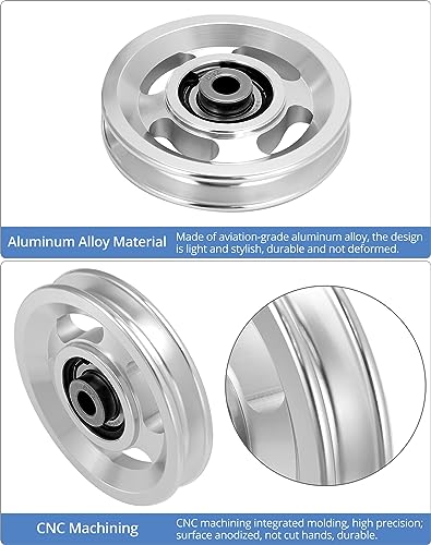 QWORK Universal Aluminium Alloy Bearing Pulley Wheel for Sports Fitness Equipment, 95mm Size, High Load Capacity 660 lbs, 2 Pieces