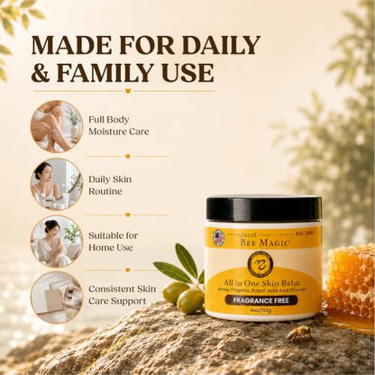 Sweet Bee Magic Organic Honey Bee Balm for Face, Skin & Body - All in One Honey Balm - Beeswax Body Moisturizer - All Natural Aid - 1 jar (4oz) - size: 4 Ounce (Pack of 1)
