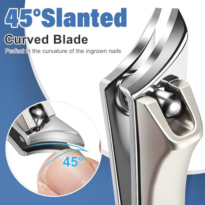 Toenail Clippers for Thick Toenails, Slanted Nail Clippers for Men | Stainless Steel Edgy Nail Clipper for Thick Nails, Portable Ultra Sharp Nail Clippers Set with Nail File
