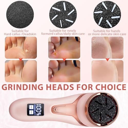 Electric Callus Remover for Feet (with Vacuum Cleaner), Rechargeable Foot Callus Remover Pedicure Tools Foot File, Professional Foot Care Kit Deadskin Remover with 3Heads&2Speed,LCD Display-Pink - style: Pink Electric Callus Remover +10in1+9 heads