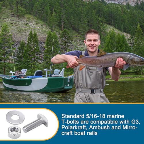 8 Sets 5/16-18 T-Bolts, Nuts, and Washers Compatible with G3, Marine Hardware, Polarkraft, Ambush, and Mirrocraft Boat Rails