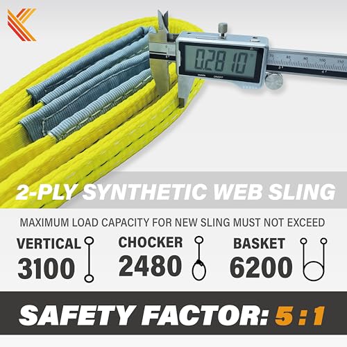 2-Ply Lifting Sling Straps 1”x 4ft - 3100lbs Vertical Capacity Heavy Duty Flat Eye Lift Sling, for Rigging Moving Towing Hoisting -2Pack - Kodiak Straps - color: 2 PACK, size: 1inch x 4ft