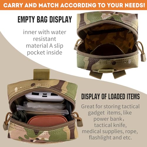 2 Pack Tactical Molle EDC Pouch Multi-Purpose Compact Pack Water-Resistant Utility Pouch with Flag Patch - color: Camo