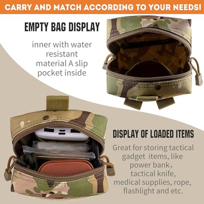 2 Pack Tactical Molle EDC Pouch Multi-Purpose Compact Pack Water-Resistant Utility Pouch with Flag Patch - color: Camo
