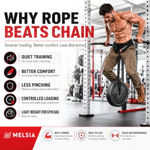 Dip Belt with Chain or Rope – Heavy Duty Adjustable Weightlifting Belt, Neoprene Padded Comfort, 350–650 lbs Capacity for Pull Ups, Dips, Squats & Strength Training