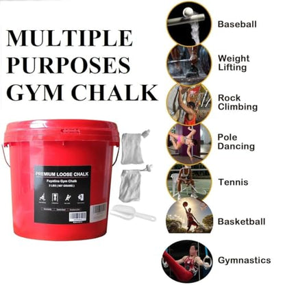 Fuyatina 2LBS Bucket Loose Gym Chalk, Professional Climbing Chalk, Includes 2LBS Premium Chalk Powder 2 Chalk Bags, Multi-Purpose for Rock Climbing Chalk, Gym Chalk, Weight Lifting Chalk and Workouts