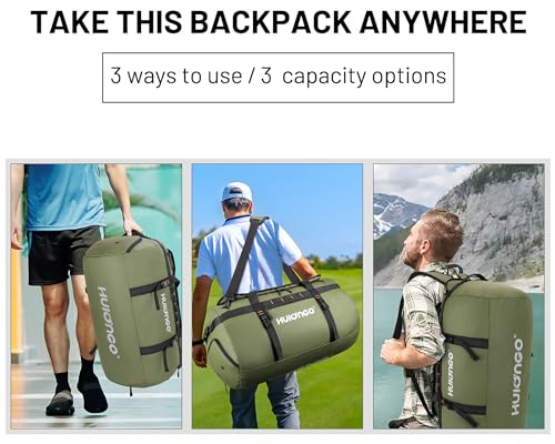 Hulongo Waterproof Duffel Bag Backpack for Men, Green, 90L | Large, Mens Duffel Backpack Bags, Traveling, Heavy Duty - color: Green, size: 90L
