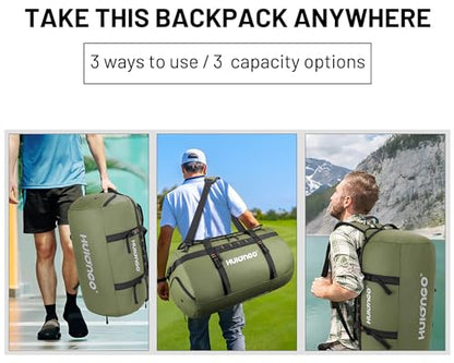 Hulongo Waterproof Duffel Bag Backpack for Men, Green, 90L | Large, Mens Duffel Backpack Bags, Traveling, Heavy Duty - color: Green, size: 90L