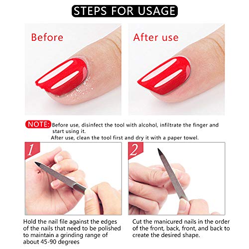 8 Pack Diamond Nail File Fingernail Files,7 Inch Stainless Steel | Double Side Nail File,Plastic Sleeves Packaged Individually,Diamond Flakes,Pointed Design,For Salon Home and Travel