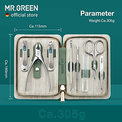 MR.GREEN Manicure Sets Pedicure Kits Stainless Steel Nail Clipper Personal Care Tools with PU Leather Case (Green) - color: Green