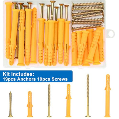 Aovchei Drywall Anchors Kit 38PCS, 19 Plastic Anchors and 19 Philips Flat Head Screws, 3 Size #10 * 60, #10 * 80, #10 * 100, Wall Hanging Kit for Hanging Picture Frame, Shelf Brackets, Curtain Rod - size: #10*60 #10*80 #10*100