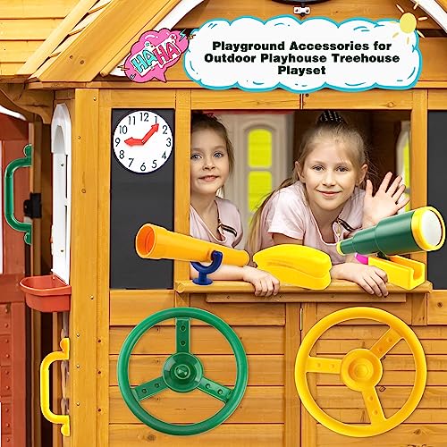 11 Pcs Playground Swing Set Accessories Plastic Pirate Steering Wheel with Safety Handles Telescope Periscope Telephone Playset for Outdoor Playground Treehouse Jungle Gym Accessories