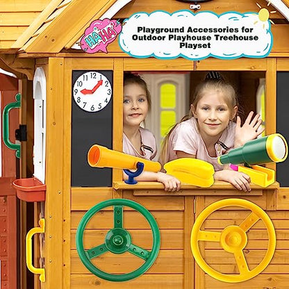 11 Pcs Playground Swing Set Accessories Plastic Pirate Steering Wheel with Safety Handles Telescope Periscope Telephone Playset for Outdoor Playground Treehouse Jungle Gym Accessories
