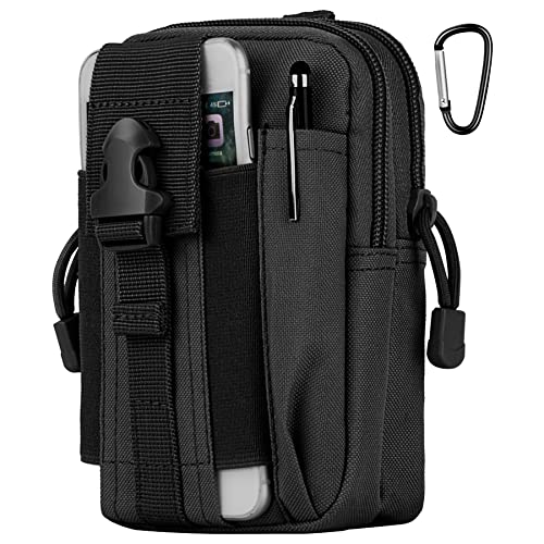 Tactical Molle Pouch Compact Utility Waist Bag Phone Holster Holder for 4.7"-6.9" iPhone 15 Pro Max/15 Pro/14 Plus/14 Pro Max/14/13 Pro Max/13 Pro/12 Pro Max/11 Pro Max - color: Black