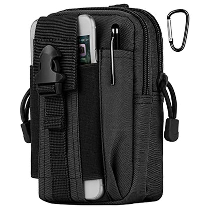 Tactical Molle Pouch Compact Utility Waist Bag Phone Holster Holder for 4.7"-6.9" iPhone 15 Pro Max/15 Pro/14 Plus/14 Pro Max/14/13 Pro Max/13 Pro/12 Pro Max/11 Pro Max - color: Black