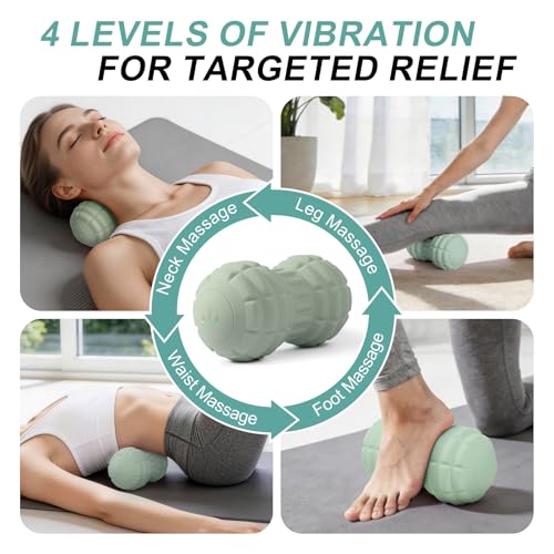 Silicone Vibrating Peanut Massage Ball Roller, Water Resistant Electric Double Lacrosse Massage Ball with 4 Intensities for Muscle Tightness, Deep Tissue Massager for Foot, Back, Hip (Green) - color: Green