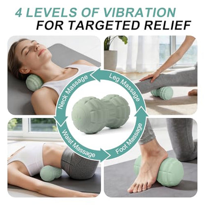 Silicone Vibrating Peanut Massage Ball Roller, Water Resistant Electric Double Lacrosse Massage Ball with 4 Intensities for Muscle Tightness, Deep Tissue Massager for Foot, Back, Hip (Green) - color: Green