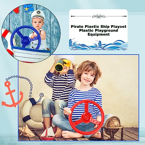 2 Pack Steering Wheel Playset Plastic Pirate Ships Wheel with Mounting Tools for Kids Playground Outdoor Gym (Blue, Red) - color: Blue, Red