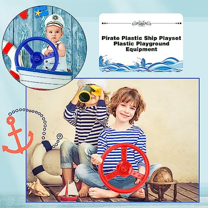2 Pack Steering Wheel Playset Plastic Pirate Ships Wheel with Mounting Tools for Kids Playground Outdoor Gym (Blue, Red) - color: Blue, Red