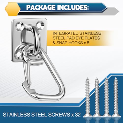 8 PCS Square Stainless Steel Pad Eye Hooks - M6 Ceiling Swing Hooks for Hanging with Screws - Garden Hook for Hanging Plants, Porch Swing Hanging Kit, for DIY Indoor & Outdoor Use - style: M6 Square pad eye hooks 8PCS