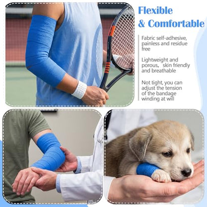 Treela 64 Pack 2 Inch X 5 Yard Self Adherent Cohesive Wrap Bandages Breathable Athletic Tape Self Adhesive Bandage Tape Elastic Rolls for Wrist Ankle(Blue) - color: Blue, size: 2 Inch X 5 Yard