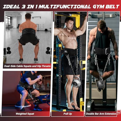 3-in-1 Weighted Pull Up Belt, Weight Lifting Dip Belt with 40.6 IN Chain & Self Locking, Weighted Gym Belt for Pull Up, Squat, Powerlifting & Deadlift, Capacity Up to 350 LBS - size: Large(37-42''/93-106CM)