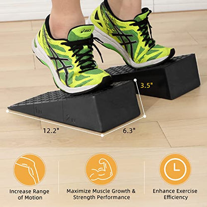 Squat Wedge for Easier Squats: 2-Pack Non-Slip Blocks with Guides | Improve Knees Ankles Mobility for Split Squats Weightlifting Deadlift Fitness Enthusiasts Home Exercisers Daily Workout