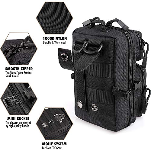 LIVANS Tactical Molle Utility Pouch, EDC Tool Pouch Tactical Phone Pouches Mini Waist Pouches Medical EDC IFAK Pack Mini Design of 3-Day Backpack - color: Black