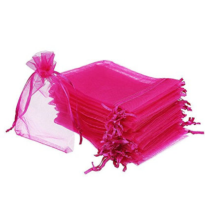 Boshen 100/200PCS Organza Gift Candy Sheer Bags Mesh Jewelry Pouches Drawstring Bulk for Wedding Party Favors Christmas (3" X 4"(100PCS), Hot Pink) - color: Hot Pink-3" X 4"(100PCS)