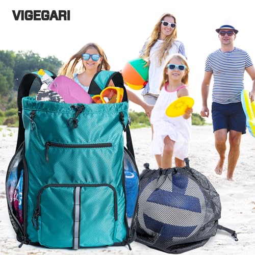 Large Beach Backpack Waterproof Sandproof - Customized Oversized Drawstring Pool Bag with Shoe Compartment for Toiletries, Towels, Gym, Travel - color: Teal, size: Large
