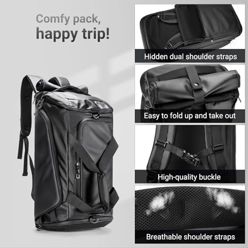 reeyee 40L Convertible Gym Duffel Bag Backpack, Water Repellent Sports Travel Bag with Shoe Compartment, Wet Pocket & Insulated Cooler, 3-in-1 Weekender Carry On Bag for Men Women