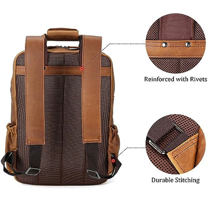 Polare Cowhide Leather Multiple Laptop Backpack Day Pack Travel Bag Satchel For Men - color: Light Brown