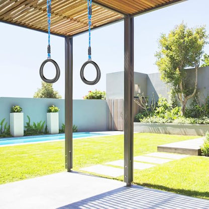 SELEWARE Trapeze Swing Rings, Non-Slip Gymnastic Rings Pull Up Exercise Rings for Home Gym Playground Ninja Warrior Obstacle Course Training Workout - color: 2-pack Trapeze Rings With 3.5 Ft Adjustable Ropes
