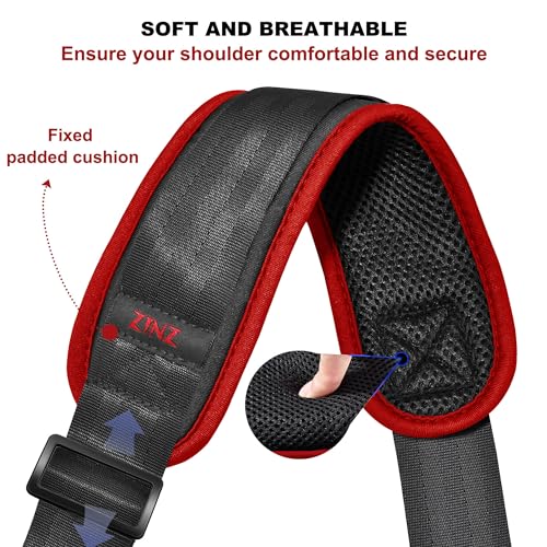 ZINZ 75" Shoulder Strap with Fixed Pad and Dual Balanced Buckles，Black-Red Edge - color: Black-red Edge