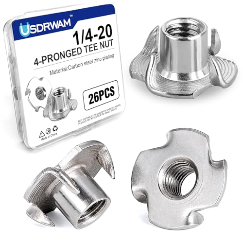 26PCS 1/4"-20 T Nuts for Wood, Zinc-Plated 4-Prong Tee Nuts | Carbon steel construction, Hammer-in installation design - style: 26 PCS 1/4"-20 Size