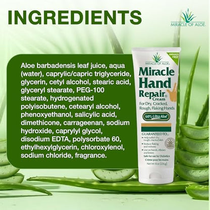Miracle Repair Hand Cream For Dry Cracked Hands, 8 Oz, 2 Pack, Non Greasy | Cream With 60% Aloe Vera, Hand Moisturizer For Working Hands, Fast Absorbing Lotion For Extremely Dry Skin, Daily Use - size: 8 Ounce (Pack of 2)