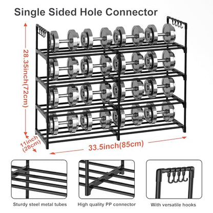 2 Rows 4 Tier Shoe Rack, Black Metal Stackable Shoe Shelf with Multifunctional Hooks, Hold 16-20 Pairs, Space Saving Shoe Organizer for Closet, Bedroom - size: 2 Row 4 Tier
